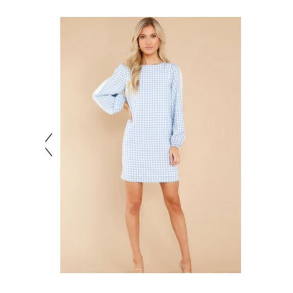 Aura Blue Gingham long sleeve mini dress M - Picture 1 of 10